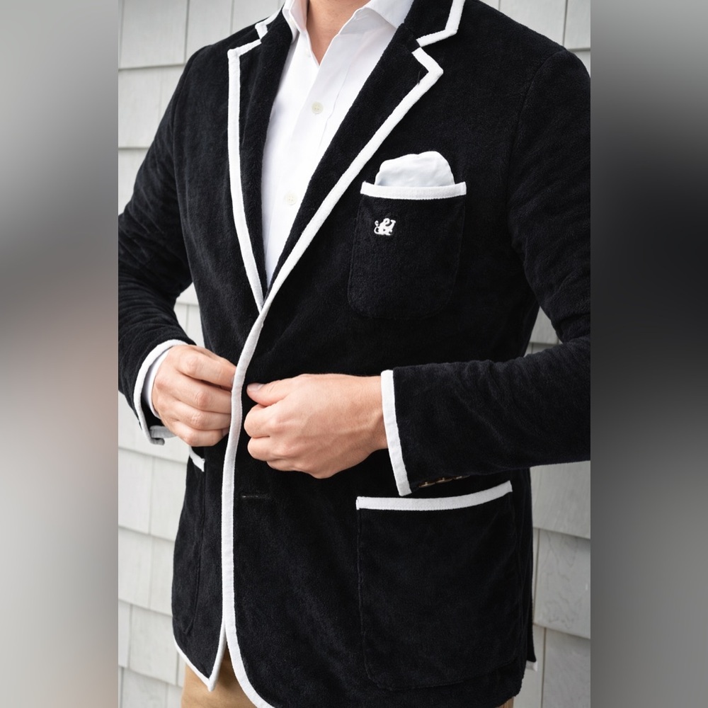 Bask Poolside Toweling Terry Cloth Classic Black Men’s Blazer Jacket | 48R